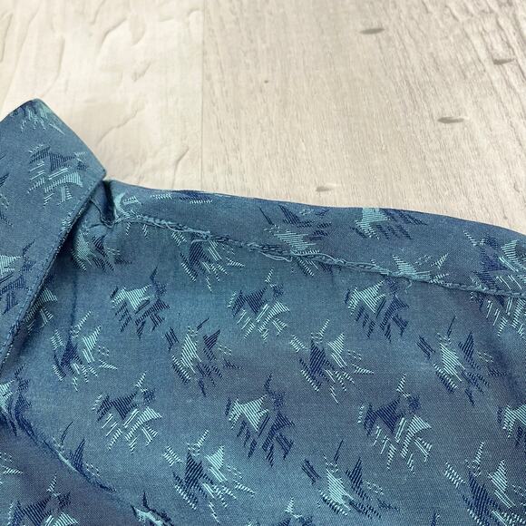 Exchange Unlimited Vintage Blue Print Long Sleeve Light Button Down Shirt Large - Picture 4 of 9